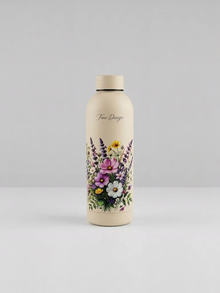 Koudwaterfles bloemen in paars en geel - crème, 500 ml