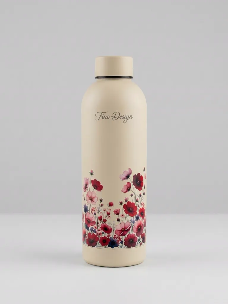 Koudwaterfles roze bloemen - crème, 500 ml