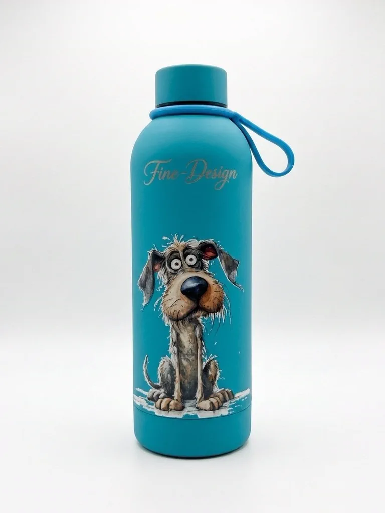 Koudwaterfles ruwharige hond met grote ogen - blauw, 500 ml