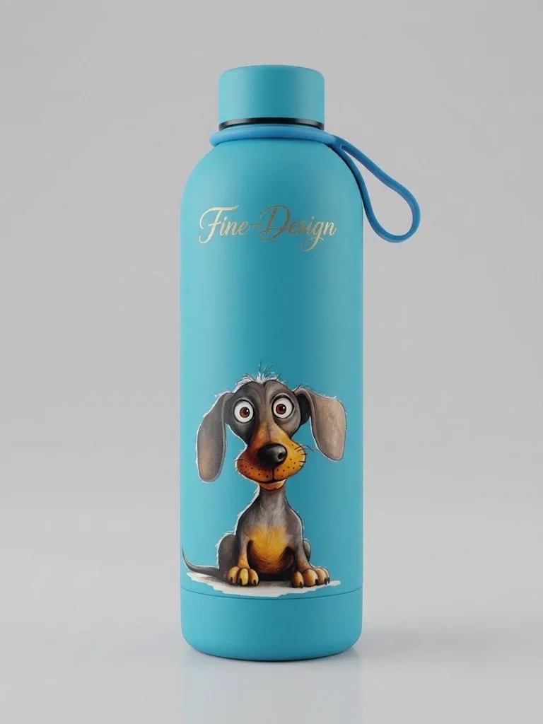 Koudwaterfles bruin hondje met lange oren - blauw, 500 ml