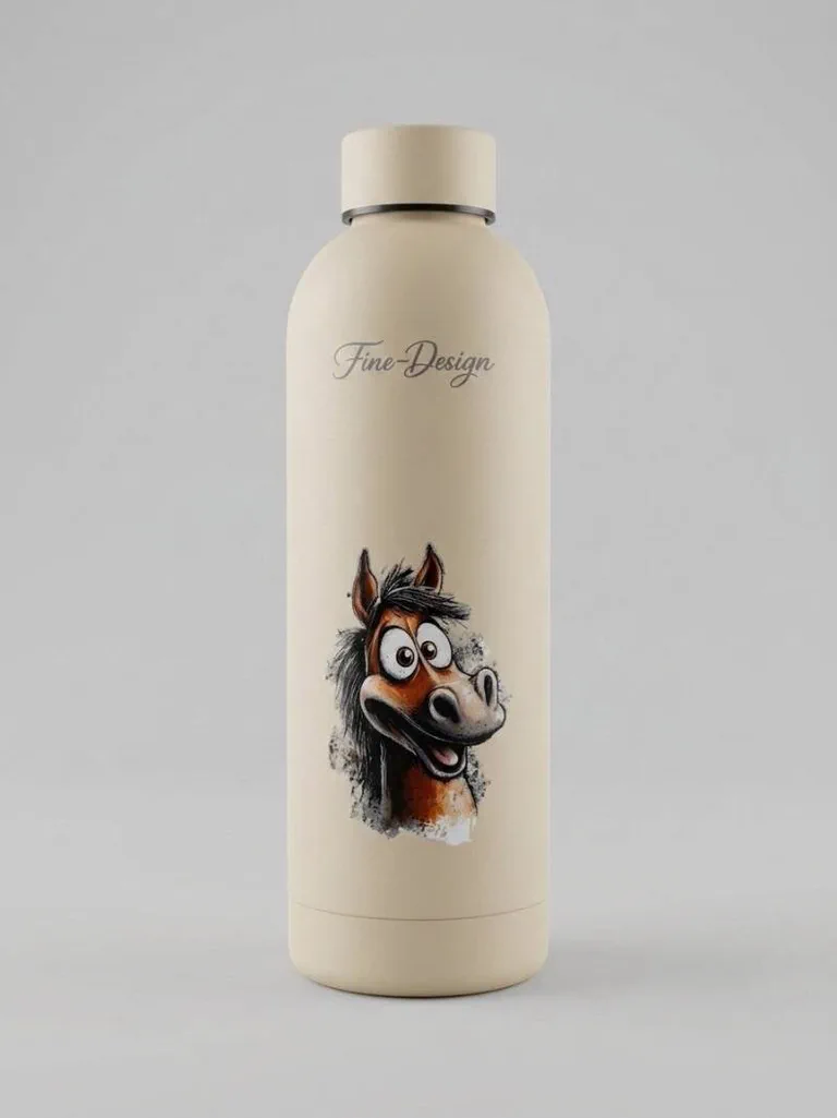 Cold water bottle grappig paard 500ml