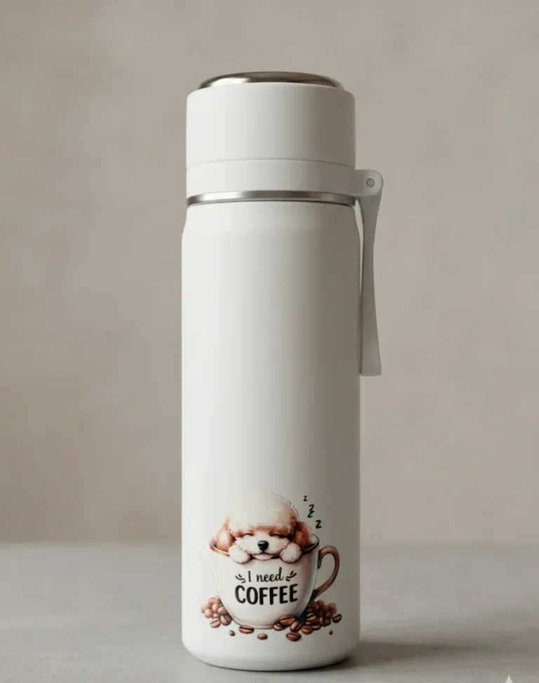 Dubbelwandige handbewerkte thermos Poedel, inhoud 500ml