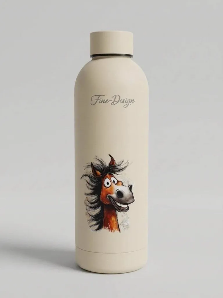 Cold water bottle grappig paard 500ml