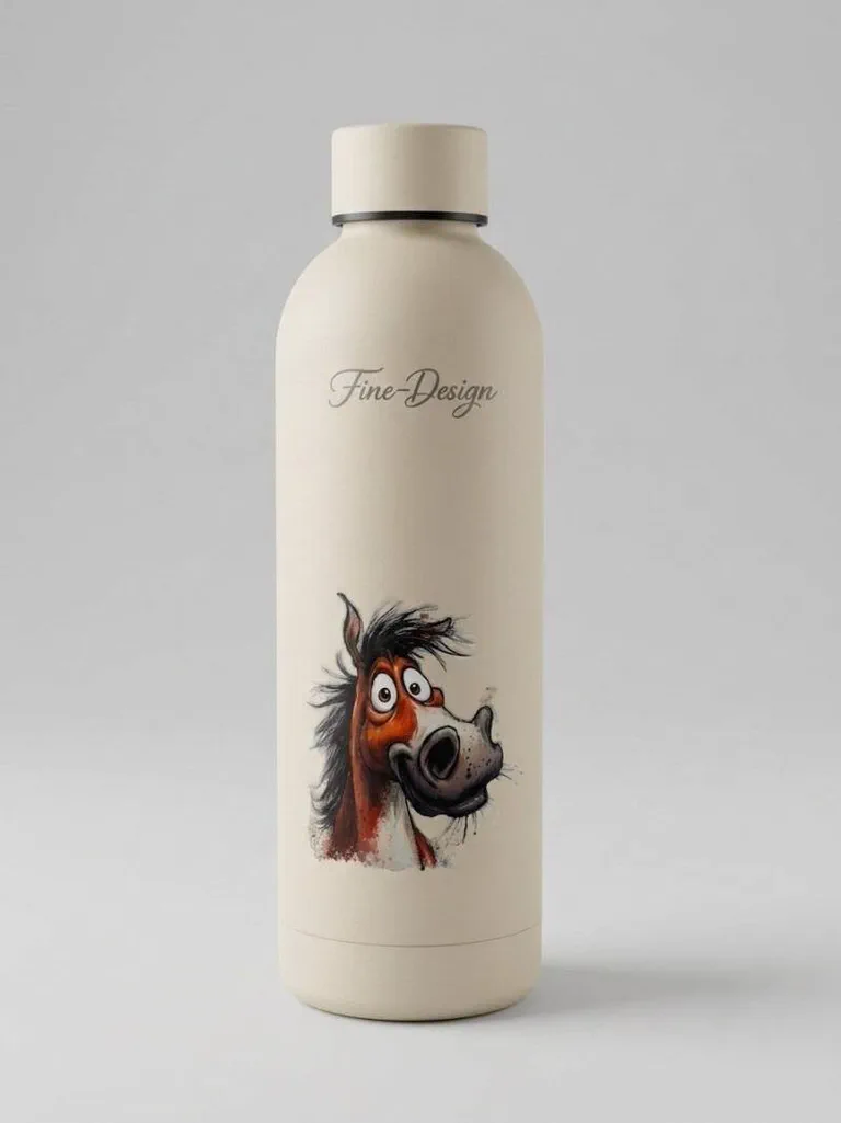 Cold water bottle grappig paard 500ml
